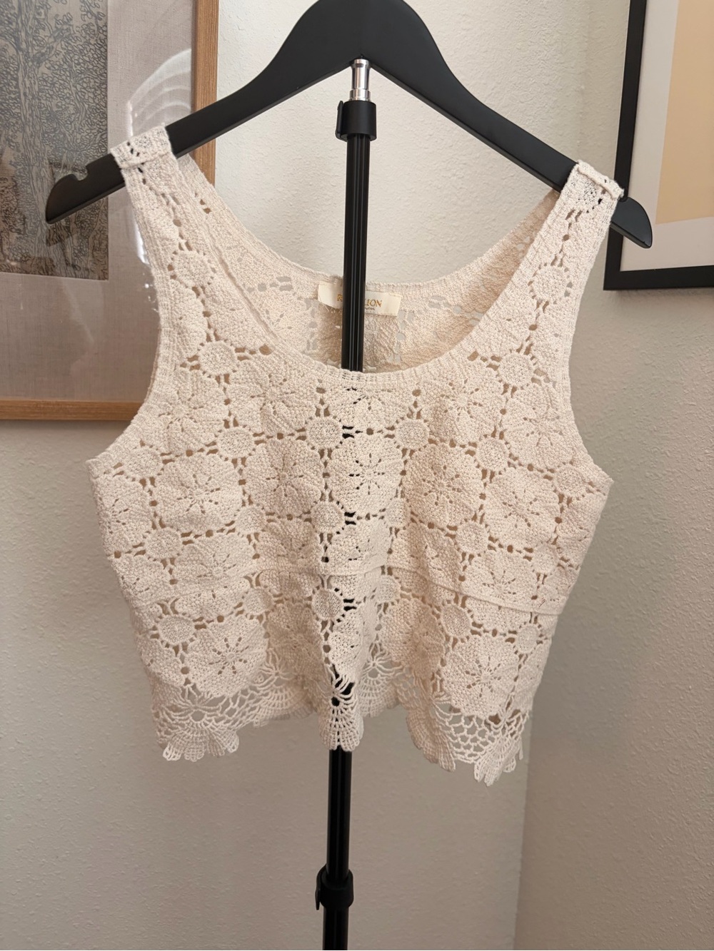 100% Cotton Crochet Lace Tank Top - Cream